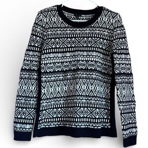 Talbots Black White Fair Isle Knit Sweater Size Small Classic Winter Pullover